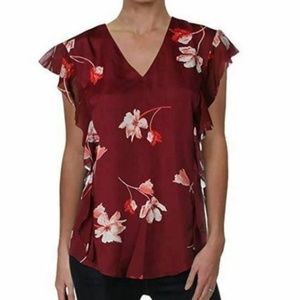 ♥️ NWT Ralph Lauren Burgundy Floral Ruffle Blouse